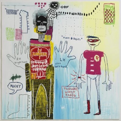 Colorful painting by Jean-Michel Basquiat shown at Moco Museum Barcelona.