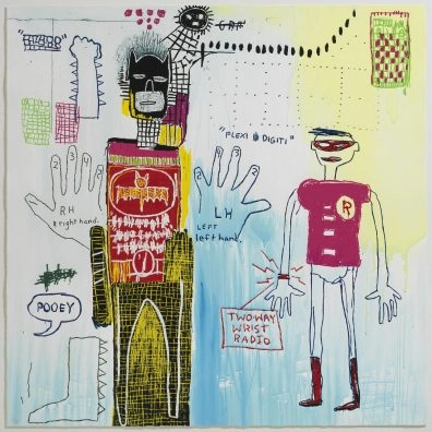 Obra de Basquiat Piano Lesson con dos figuras de colores