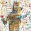 Figure Portfolio de Basquiat, figura expressiva coronada amb colors vius, exposada a Amsterdam.