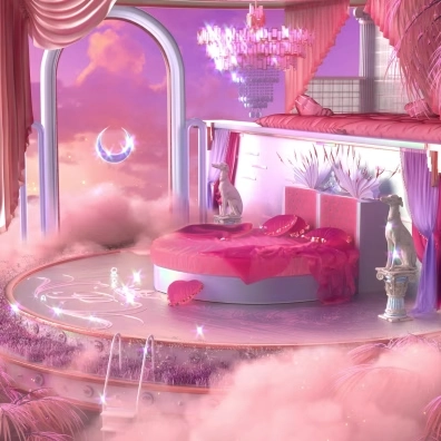 Immersive neon pink room with digital projections at Moco Museum London
