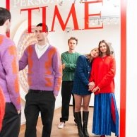 TIME magazine mirror artwork by Mungo Thomson with visitors posing at Moco Museum Amsterdam. TIME magazine mirror artwork by Mungo Thomson with visitors posing at Moco Museum Amsterdam.