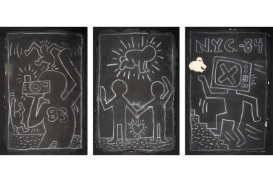 Keith Haring - 1983 Camera on loan from RP Collection, Nevada, Courtesy of Trimper Gallery, New York; Radiant Baby / Two Figures Holding Hands on loan from Grossblatt Family, Nevada, Courtesy of Trimper Gallery, New York; N.Y.C. 1984 Head TV on loan from Trimper Gallery, New York